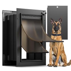 Large Dog Door For Wall - Aluminum, 110 Lbs Max, Black Flap 18.7X9.92