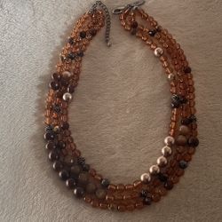 16” Multi Strand Brown Beaded Necklace,by NY