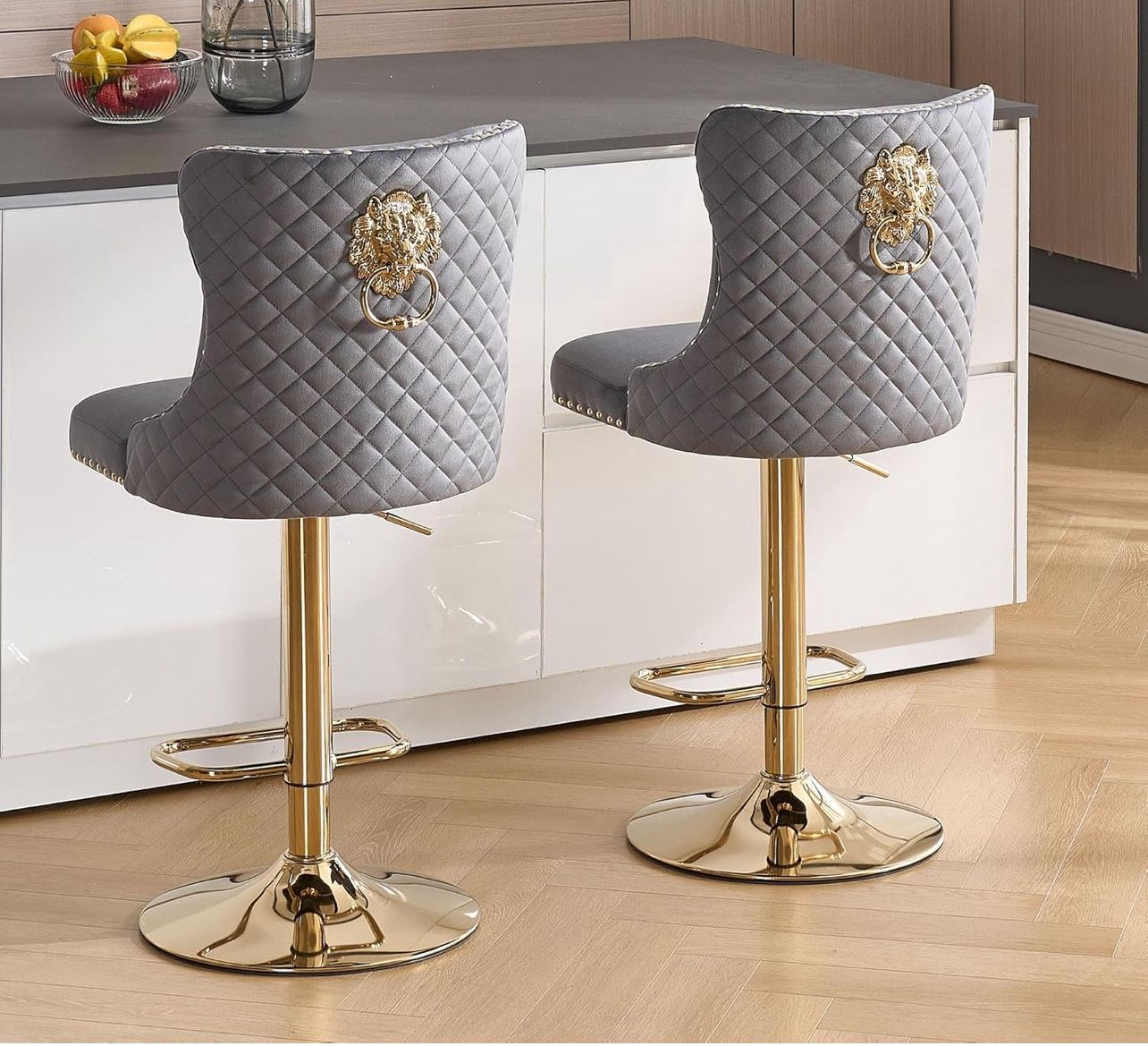 Grey Barstools w/ Lion Handle