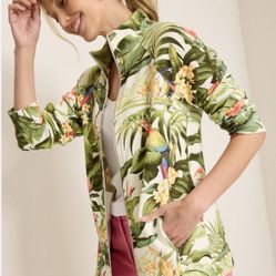New Tommy Bahama Zip Front Jacket Tropical Print Parrot Size LG