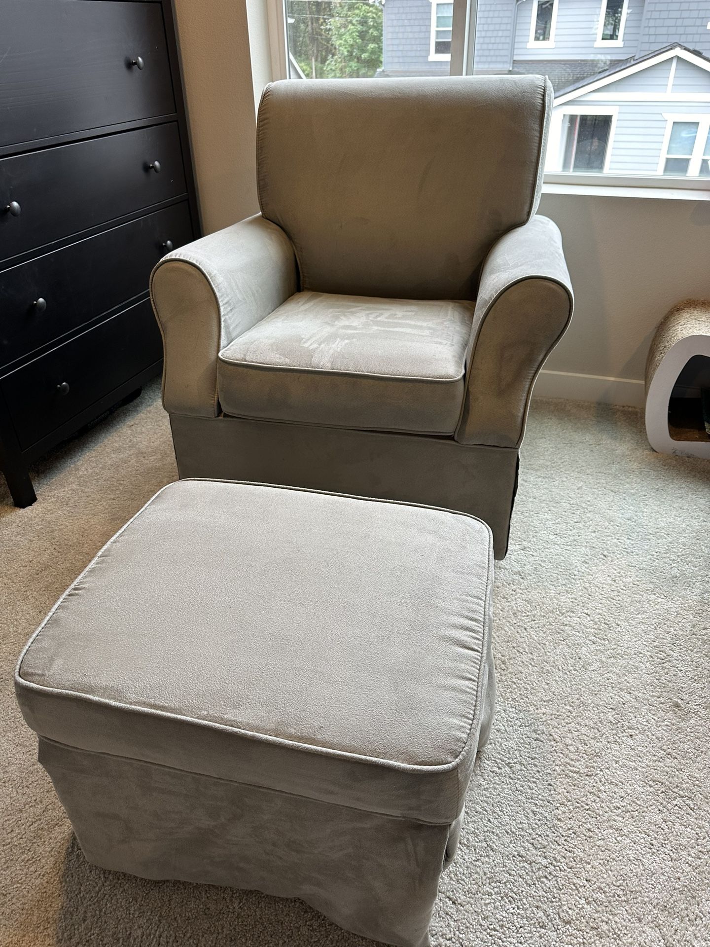 Grey Microfiber Swivel Rocking Chair And Ottoman