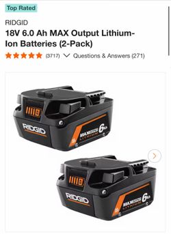Ridgid 6.0ah max output battery 2 pack