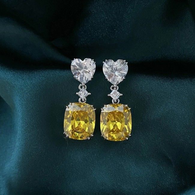 "Yellow Radiant Cut Heart Diamond Zircon Drop Earrings for Women, P1043
 
