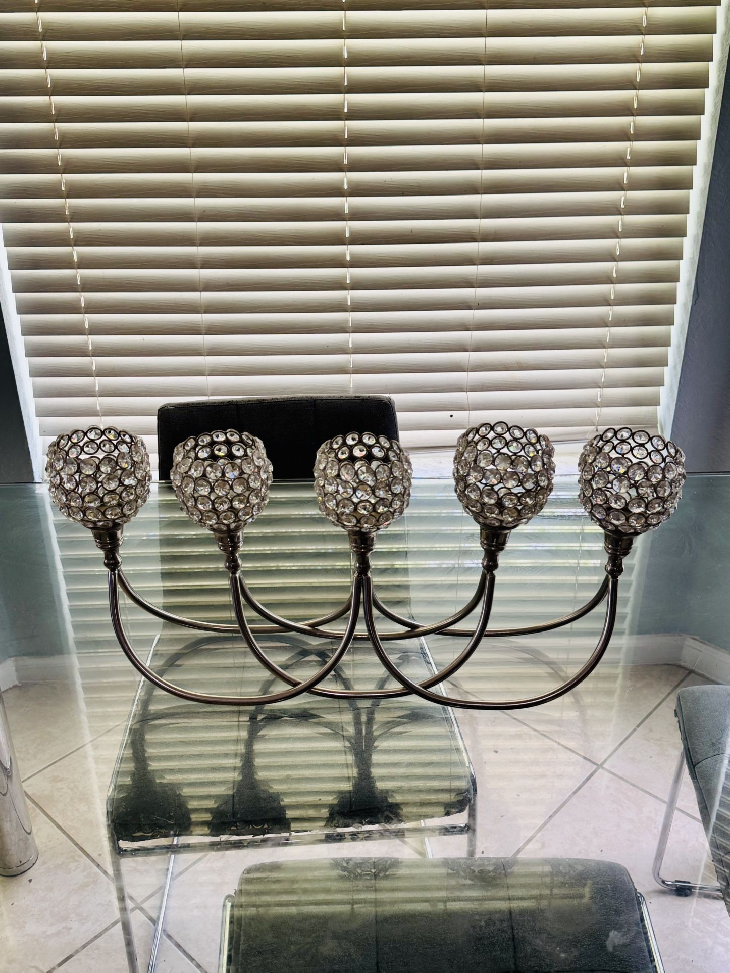 ✨ Elegant Crystal Rhinestone 5-Arm Candle Holder – Stunning Table Centerpiece ✨