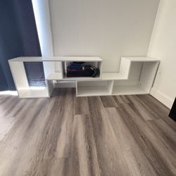 Tv Stand Book Shelf Adjustable White