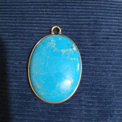 Vintage Turquoise Pendant Large Stone Sterling Silver Rim