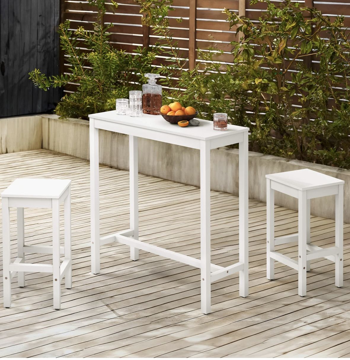 Yula Bar Table and Stool Set, 45" Table & 2 Stools Color White