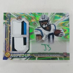 Ja'Tavion Sanders 2024 Topps Resurgence Lime Amped Up Dual 3 Color Patch Rookie 02/15