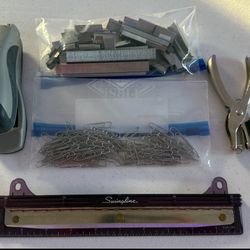 Office Supply Bundle – Stapler, Staples, Paper Clips, Hole Punch & Purple Swingline Ruler Hole Puncher