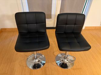 Set of 2 Black Adjustable Swivel Bar Stools