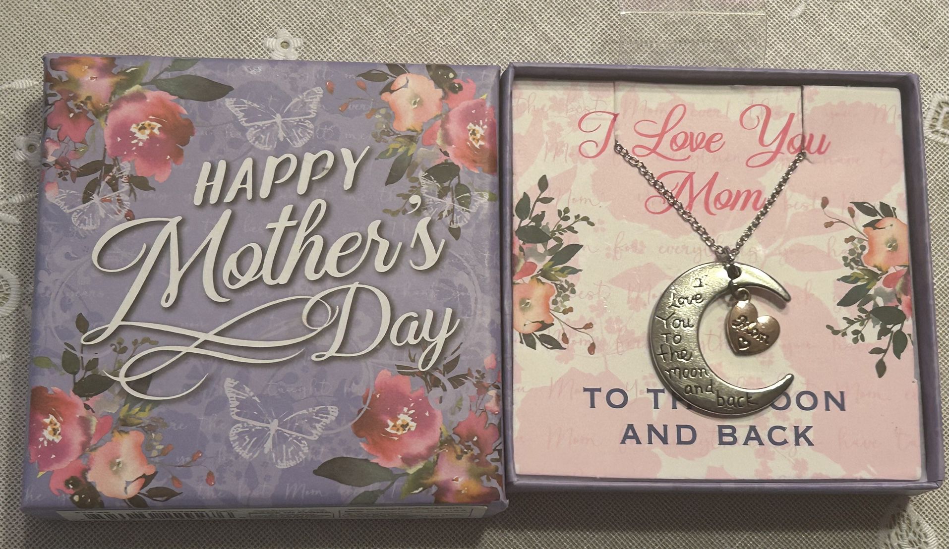 NEW “I LOVE YOU TO THE MOON &BACK MOM” 18” Silver & Rose Plate Adjustable Chain Necklace-Mothers Day
