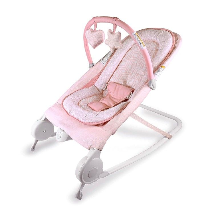 New! Summer Infant 2-in-1 Bouncer & Rocker Duo (Pink) Convenient and Portable Rocker and Bouncer for Babies Includes Soft Toys and Soothing Vibrations
