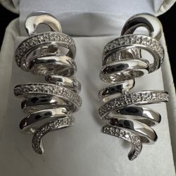 Sterling Silver ~1/4CTW Diamond Swirl Earrings 