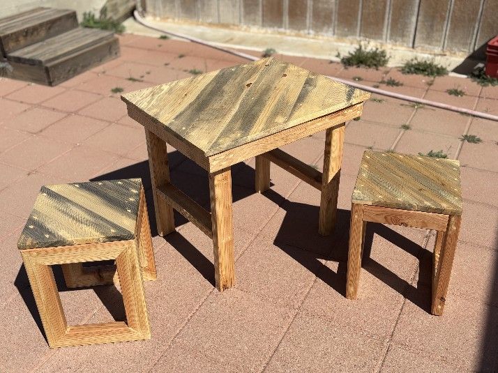 Table, 2 Small Stools