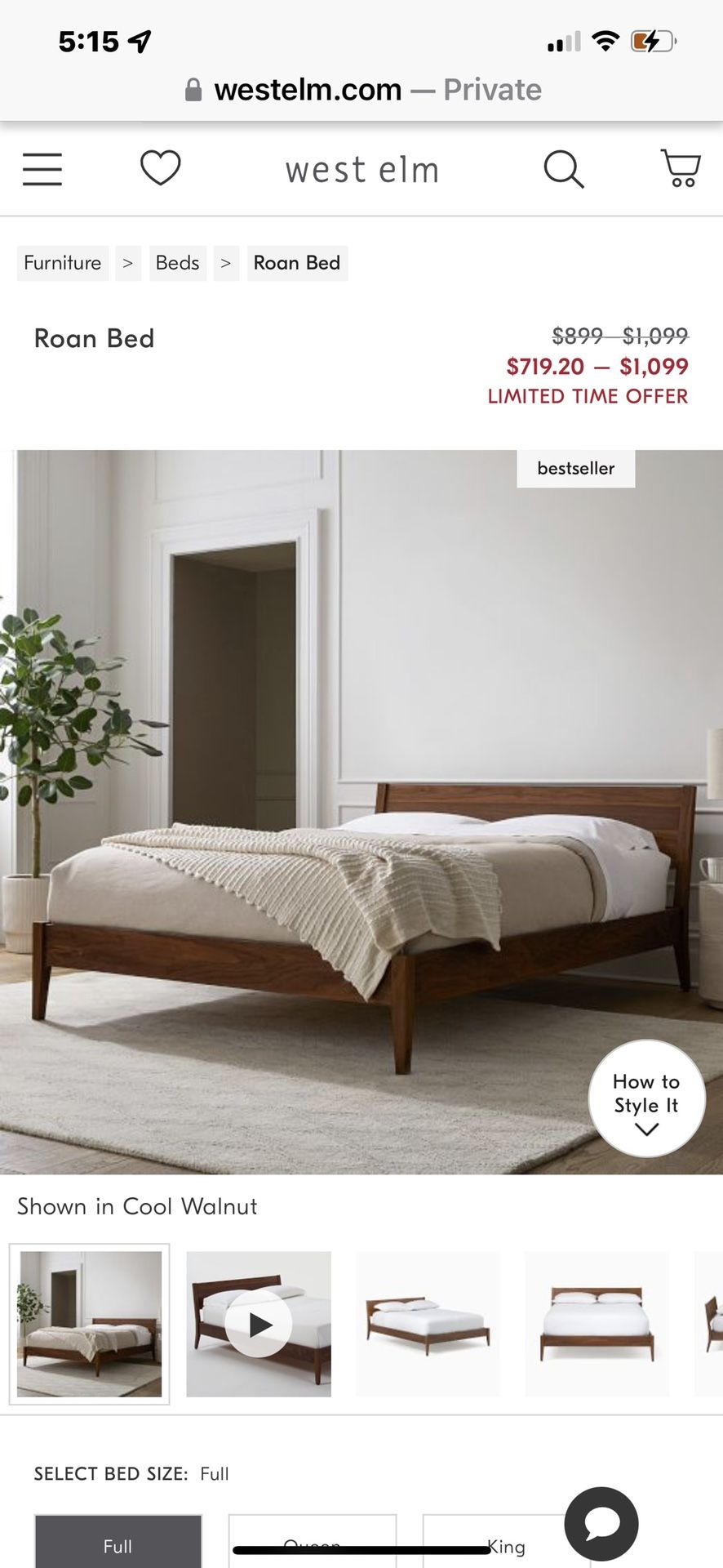 West Elm “roan” Bed Frame - Full