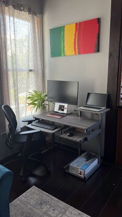 Modern Computer Desk / Home Office Workstation with Keyboard Tray & Storage – FREE Office Chair Included! – $175 OBO