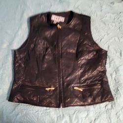 Leather Vest Front Lined and Quilted Back Vintage