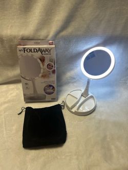 White My Foldaway Mirror vanity LED lights double sided magnification mirror