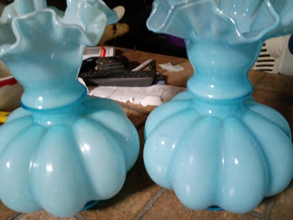 Vintage Blue Vases And Pitcher