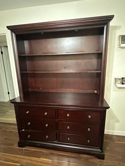 Dark Cherry Wood Dresser with Hutch