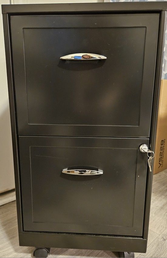 Metal, Rolling, 2 Drawer, Lockable, Filing Cabinet