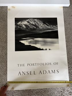 This is a classic Ansel Adams poster titled “Mount McKinley and Wonder Lake”. Iconic black and white landscape showing the snow-covered mountain perfe