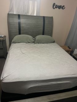 Gray Wood Bed Frame with Headboard