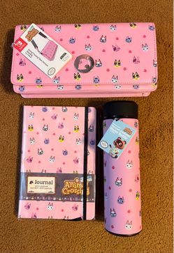 Set of (3) Nintendo Switch Animal Crossing New Horizons Cate Meow Pink, Water Bottle, Sling Bag and Journal…