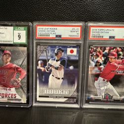Three Shohei Ohtani Rookie Baseball Cards, Dodgers, Padres, Chargers