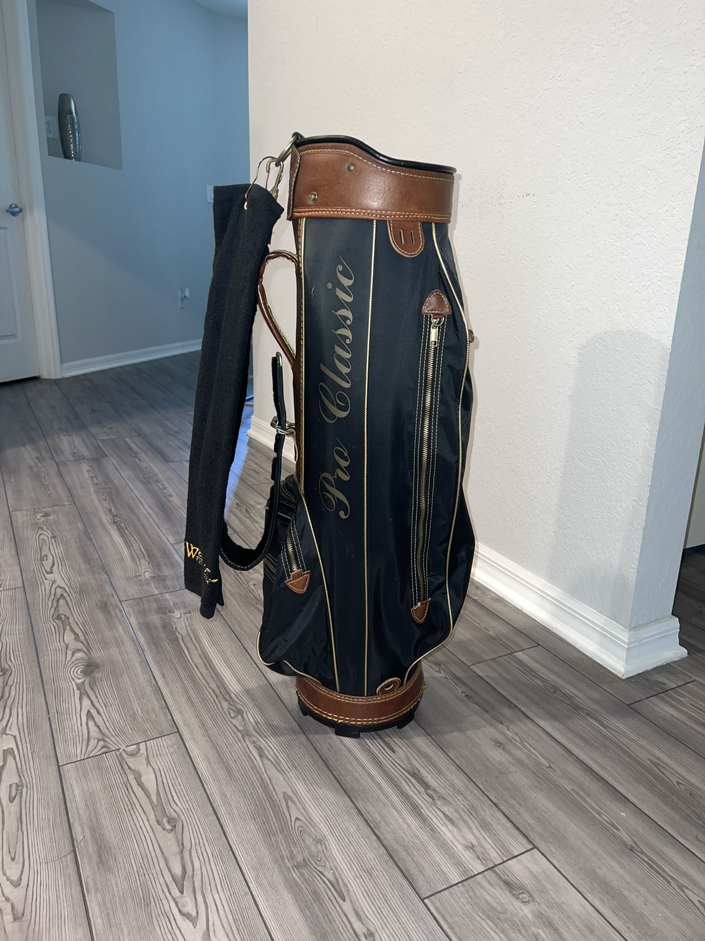 Pro Classic Vintage Golf Bag 14 Slots Brown Faux Leather Trim