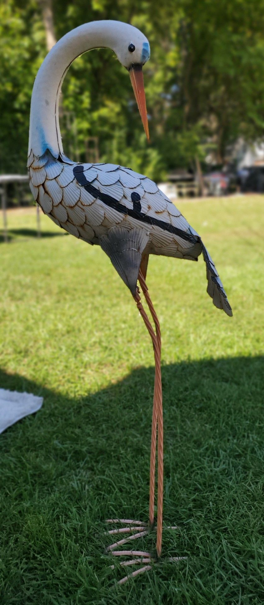 40" Tall Metal Crane Garden Statue, Blue Heron Sculpture Yard Art!