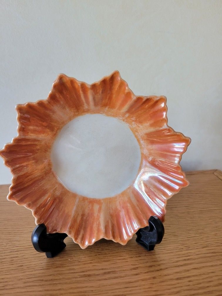 Vintage German Trinket Dish Starburst Orange White Lusterware