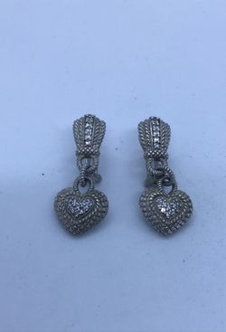 Judith Ripka Heart Love Dangle CZ Earrings Estate Jewelry