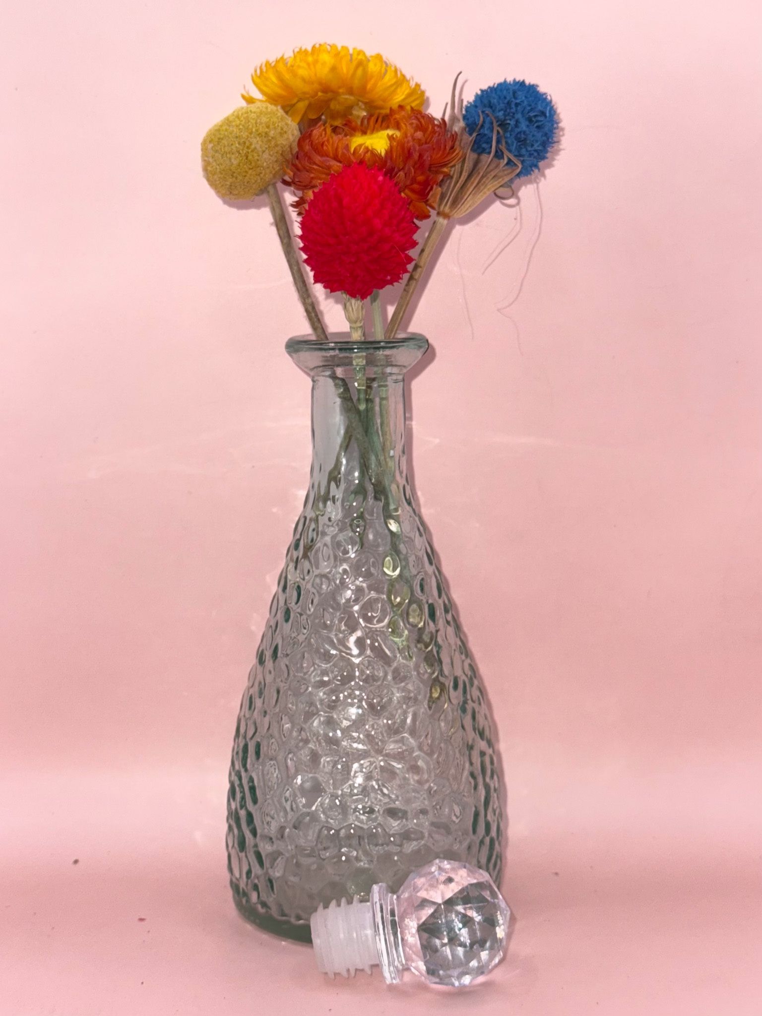 Decorative Hammered Leaded Glass Bottle with Crystal Cut Stopper