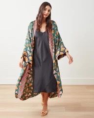 Printed silk pants and duster jacket