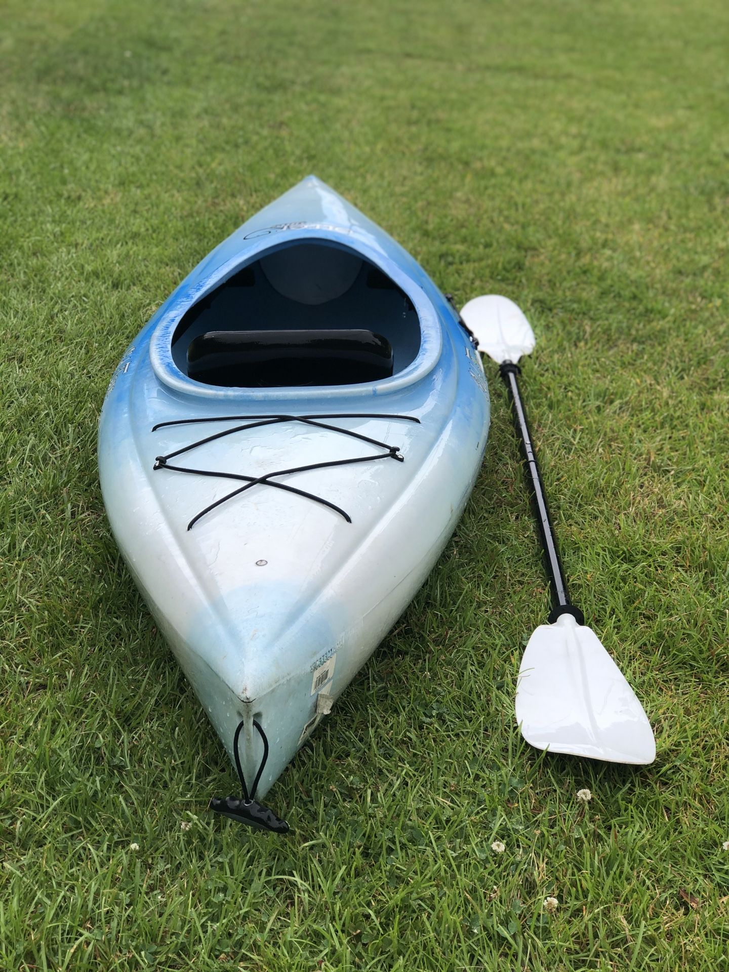 9’ Blue old town otter plus sit-in kayak + paddle & PFD