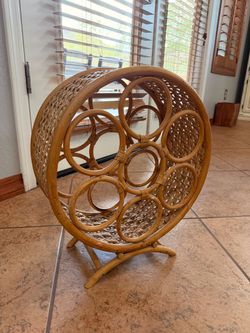 Vintage Rattan Wine Rack Round Wicker Bottle Holder