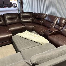 Free Delivery* Like New Dark Brown Faux Leather Sectional Sofa!