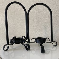 Two Wrought Iron Pillar Candle Holders