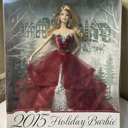 2015 HOLIDAY BARBIE Blonde Doll Red Silver Dress Mattel NRFB Brand New
