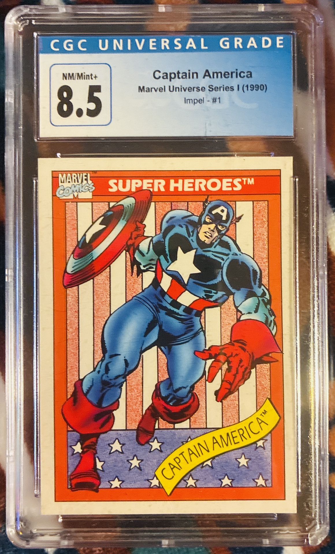 Original 1990 Marvel Universe Series I trading card featuring Captain America, Impel Graded CGC 8.5 NM/Mint+