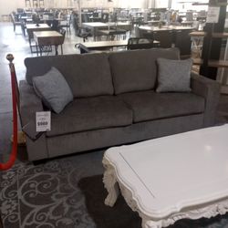 Gray Sofa And Loveseat With Pillows 