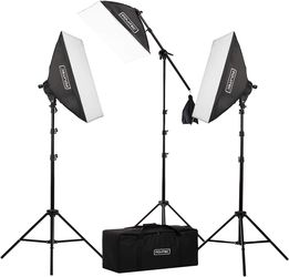 SOFTBOX LIGHTING KIT - 3-Light Setup - Photography & Video - Complete w/ Boom Arm + Protective Bag