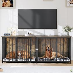Double Dog Crate Furniture, 80.2 inch Large Breed Dog Kennel with Divider