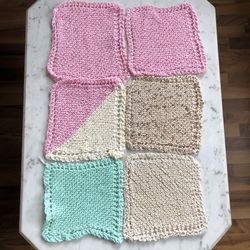 Handmade Dish Cloths Pink Green Cream Free Beige Color