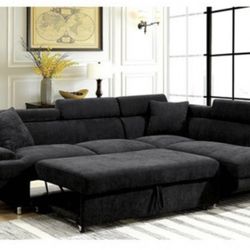 Black Sectional Sofa With Pullout (Free Delivery)