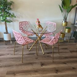 Pink Gold Dining Chairs And Table Set For 4