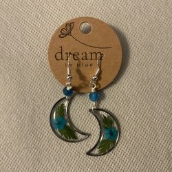 Handmade real flower moon earrings