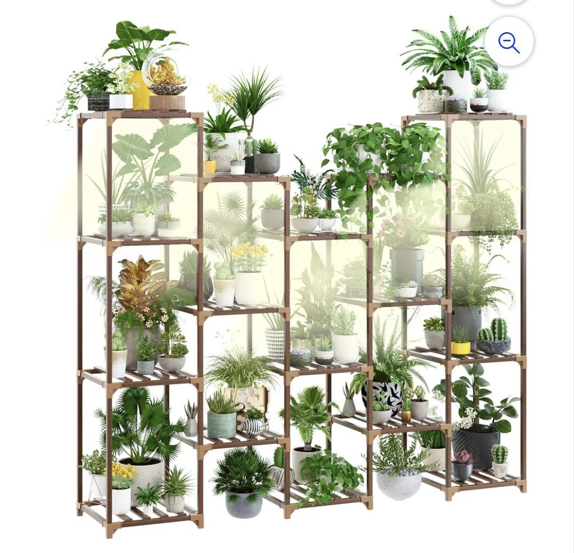 Wood Plant Stand With Grow Lights Indoor Plants Outdoor Corner Plant Shelf Flower Stands For Living Room Balcony Garden