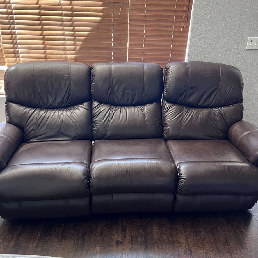 Chocolate Leather Couch (Double Recliner) 